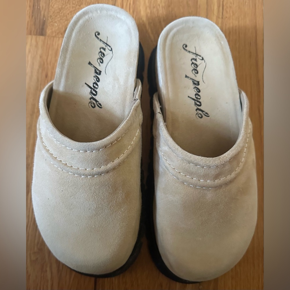 Free People Beige Suede Slip-On Clogs